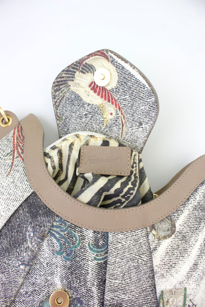 Roberto Cavalli beige printed canvas & leather shoulder bag