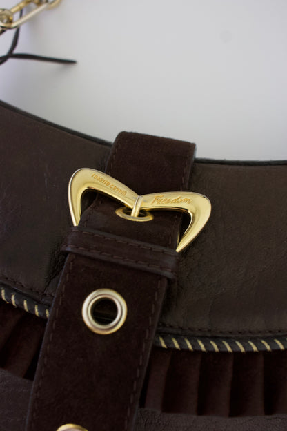 Roberto Cavalli brown leather shoulder bag with ruffles