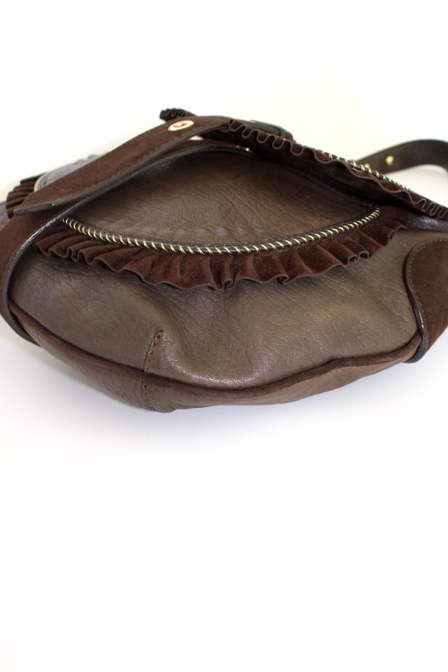 Roberto Cavalli brown leather shoulder bag with ruffles