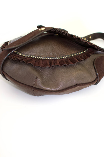 Roberto Cavalli brown leather shoulder bag with ruffles