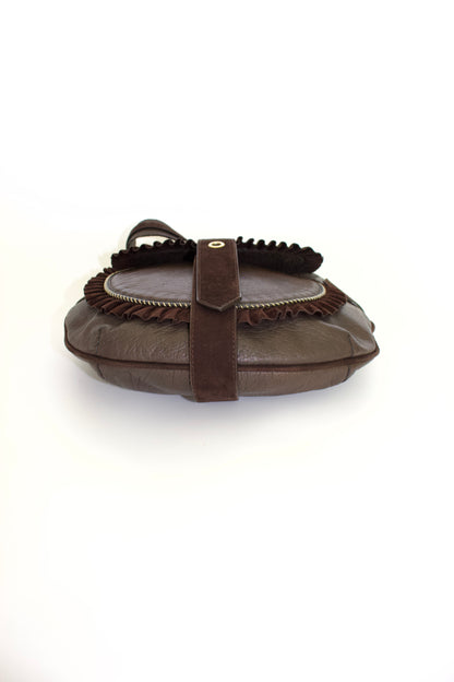 Roberto Cavalli brown leather shoulder bag with ruffles
