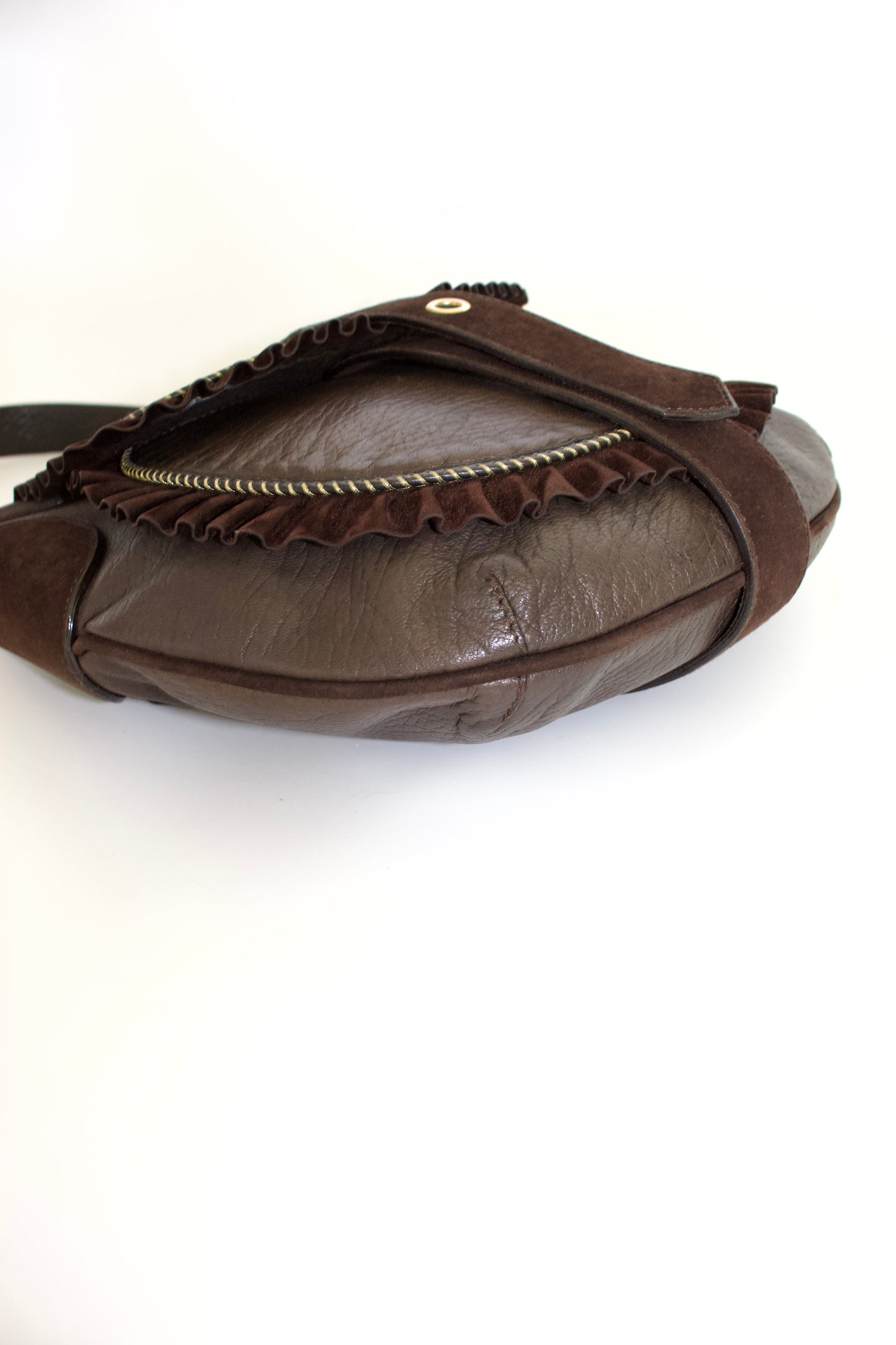 Roberto Cavalli brown leather shoulder bag with ruffles