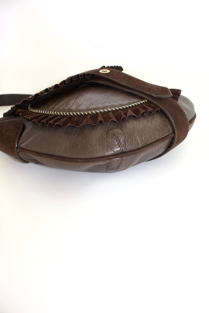Roberto Cavalli brown leather shoulder bag with ruffles