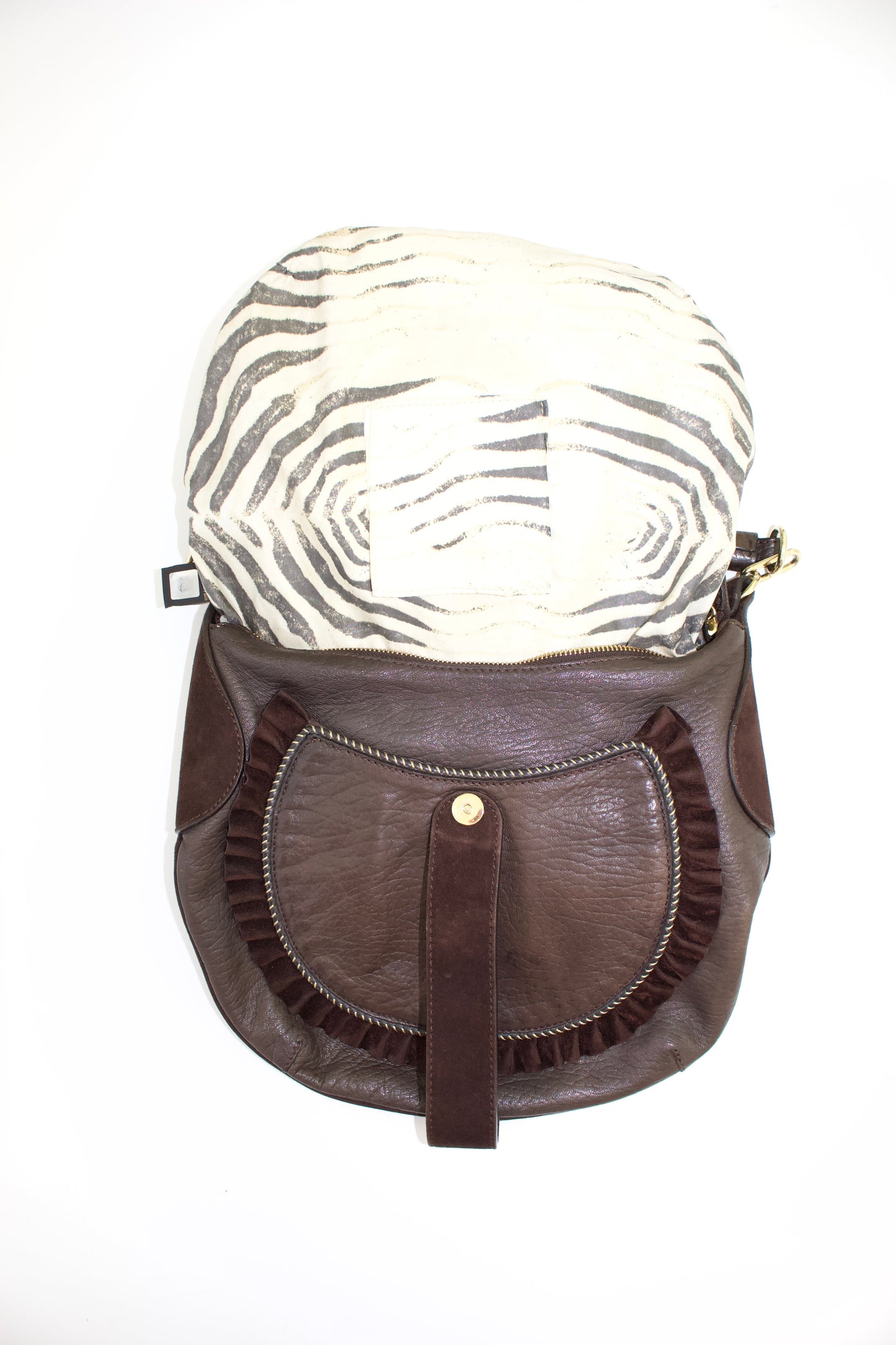 Roberto Cavalli brown leather shoulder bag with ruffles