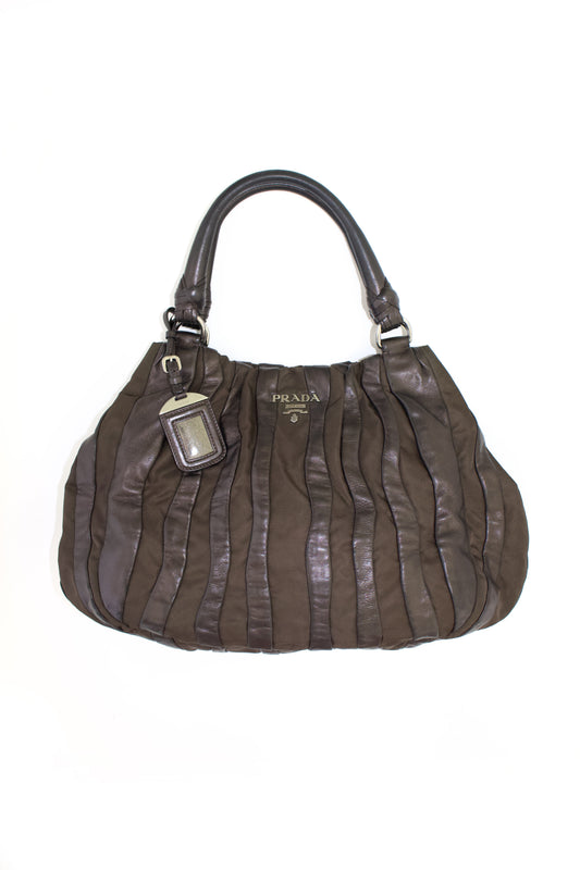 Prada SS 2008 brown tessuto & nappa shoulder bag