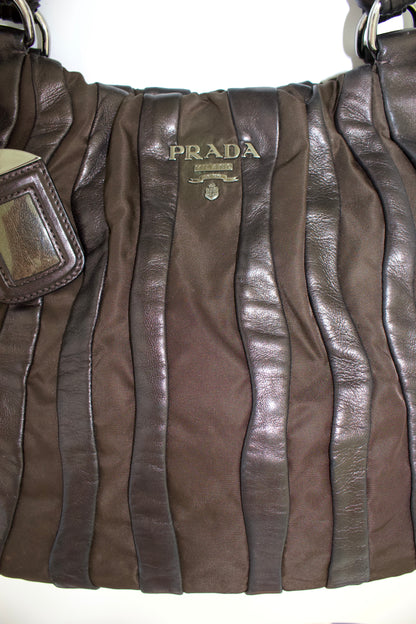 Prada SS 2008 brown tessuto & nappa shoulder bag