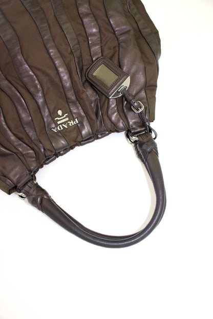 Prada SS 2008 brown tessuto & nappa shoulder bag