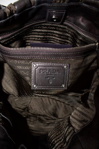 Prada SS 2008 brown tessuto & nappa shoulder bag