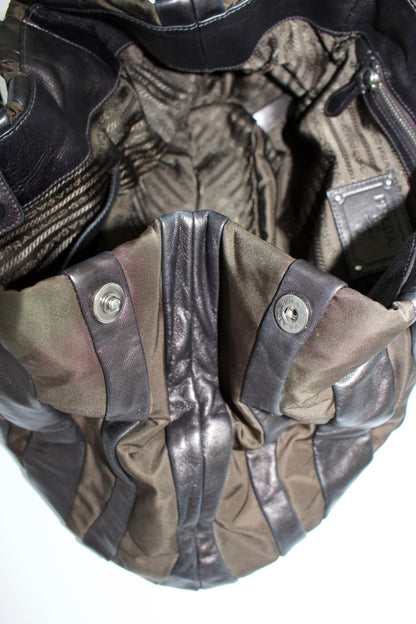 Prada SS 2008 brown tessuto & nappa shoulder bag