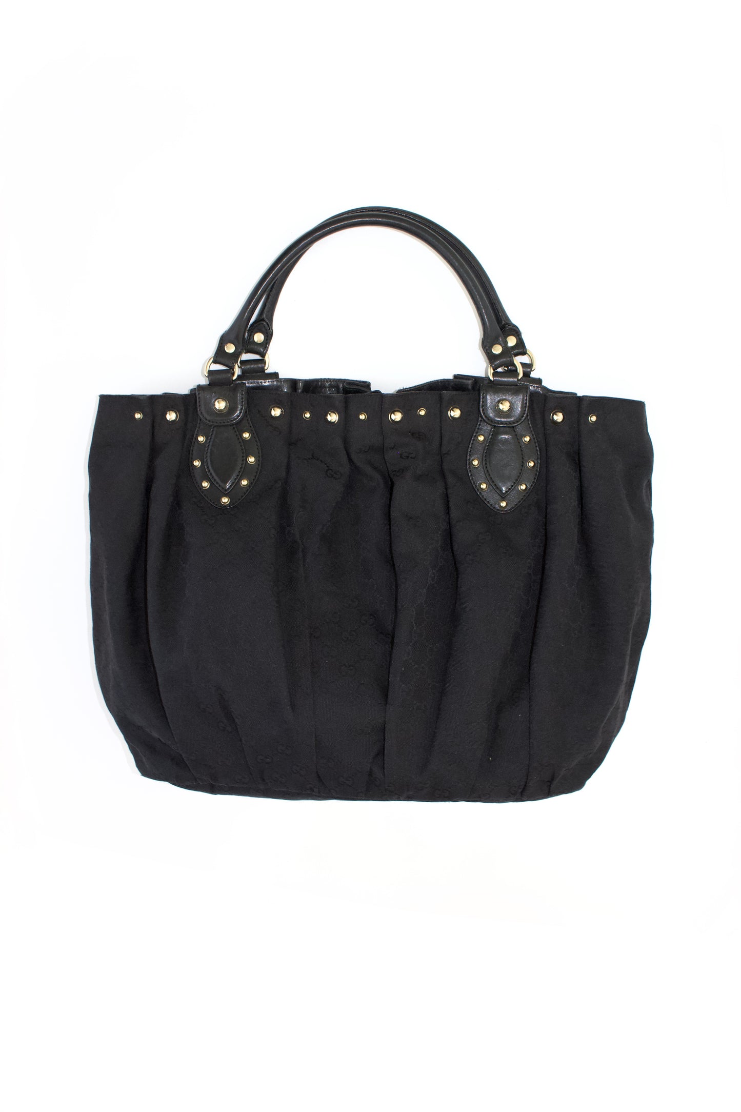 Gucci black GG canvas studded Pelham bag