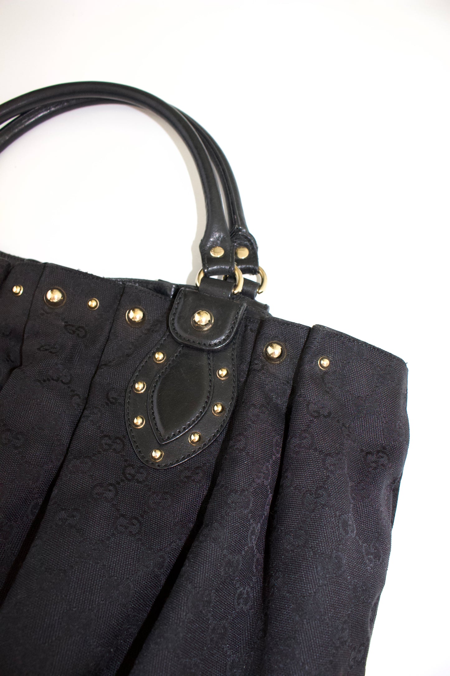 Gucci black GG canvas studded Pelham bag