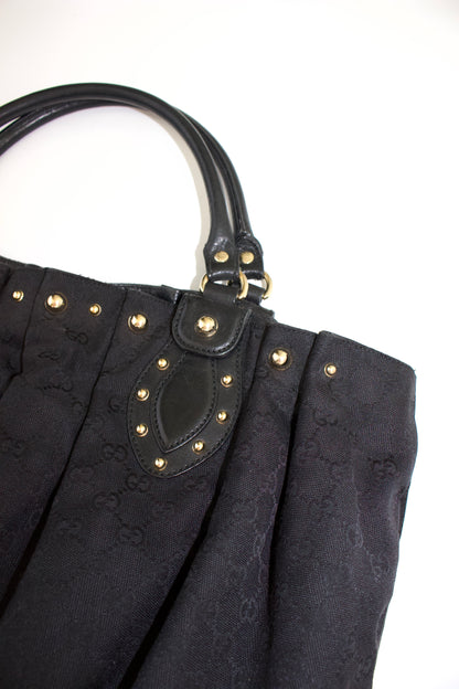 Gucci black GG canvas studded Pelham bag