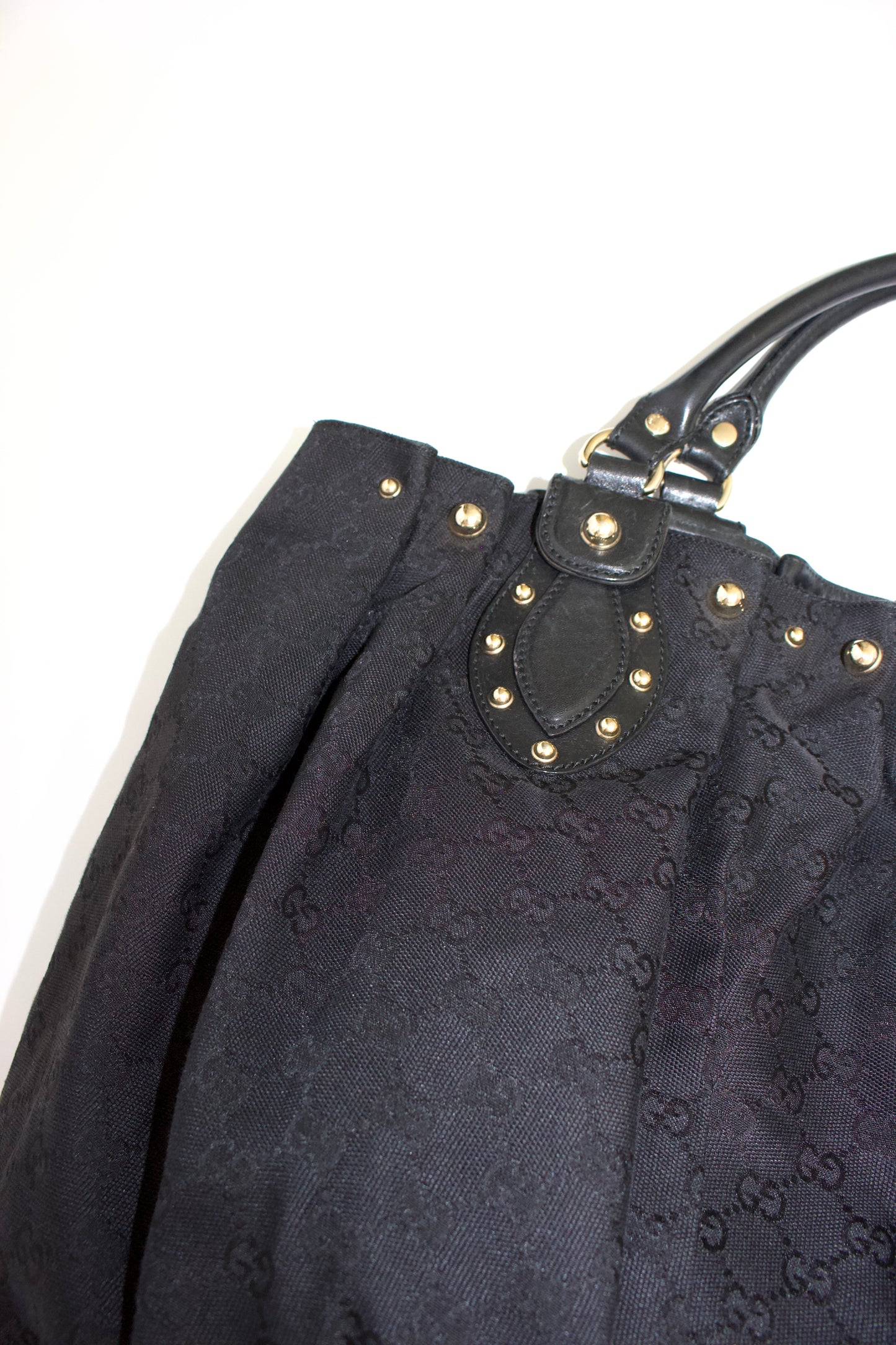 Gucci black GG canvas studded Pelham bag