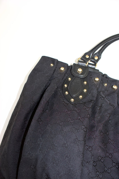 Gucci black GG canvas studded Pelham bag