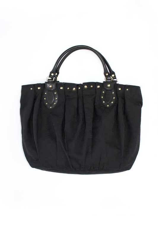 Gucci black GG canvas studded Pelham bag