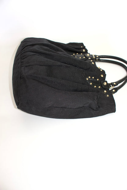 Gucci black GG canvas studded Pelham bag