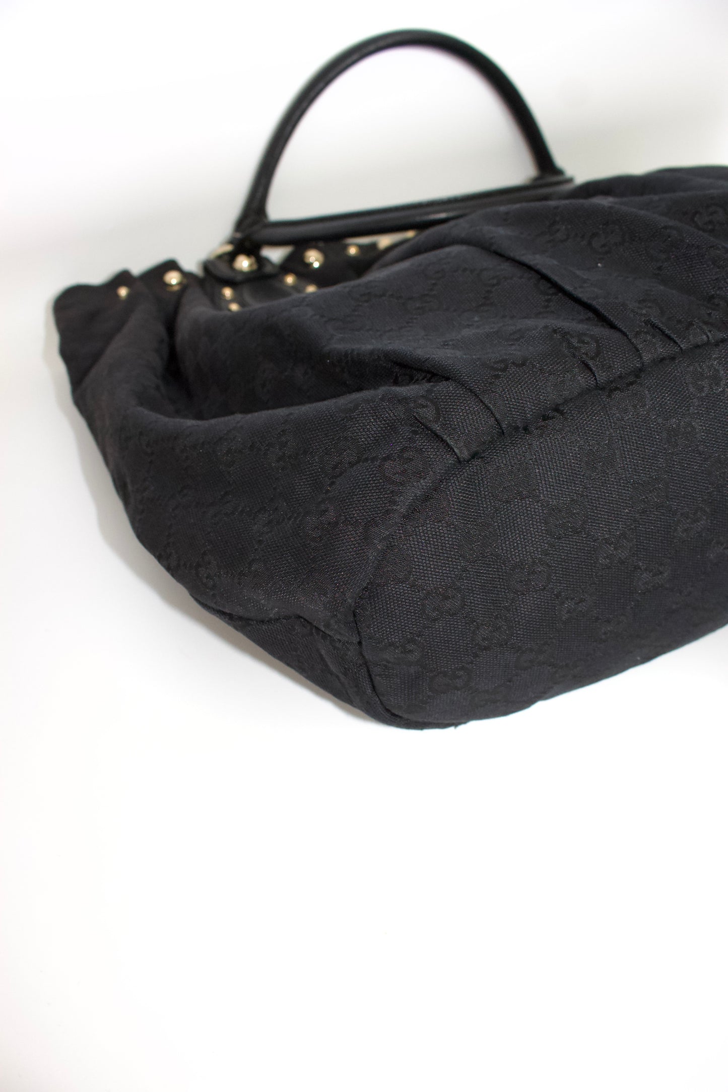 Gucci black GG canvas studded Pelham bag