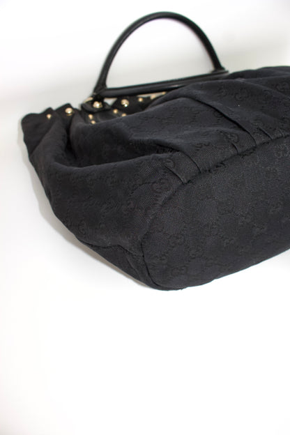 Gucci black GG canvas studded Pelham bag