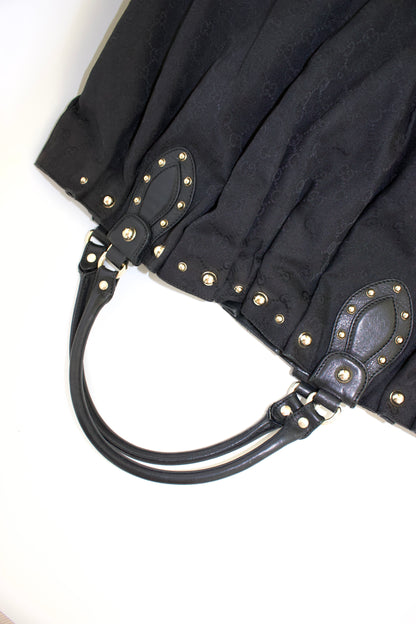 Gucci black GG canvas studded Pelham bag