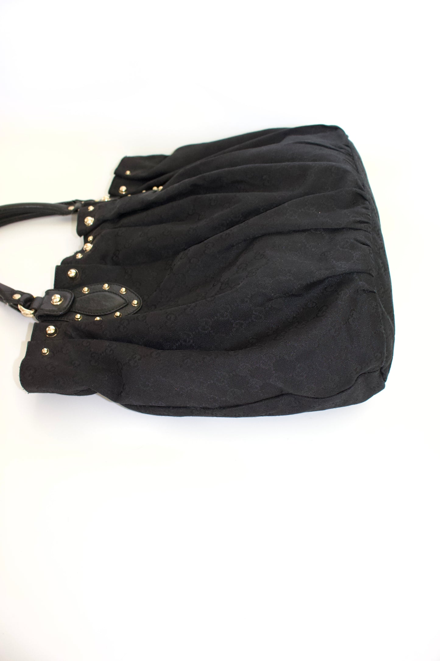 Gucci black GG canvas studded Pelham bag