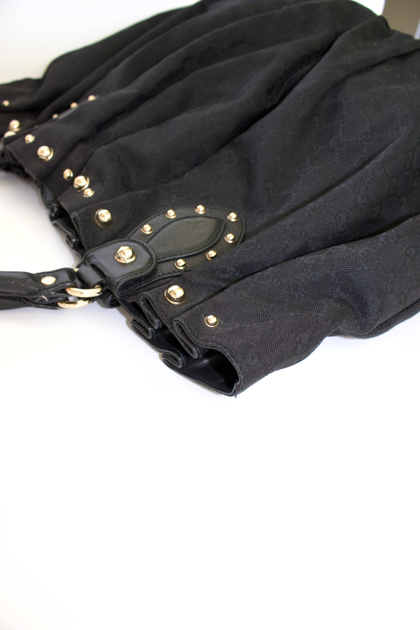 Gucci black GG canvas studded Pelham bag