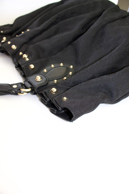 Gucci black GG canvas studded Pelham bag