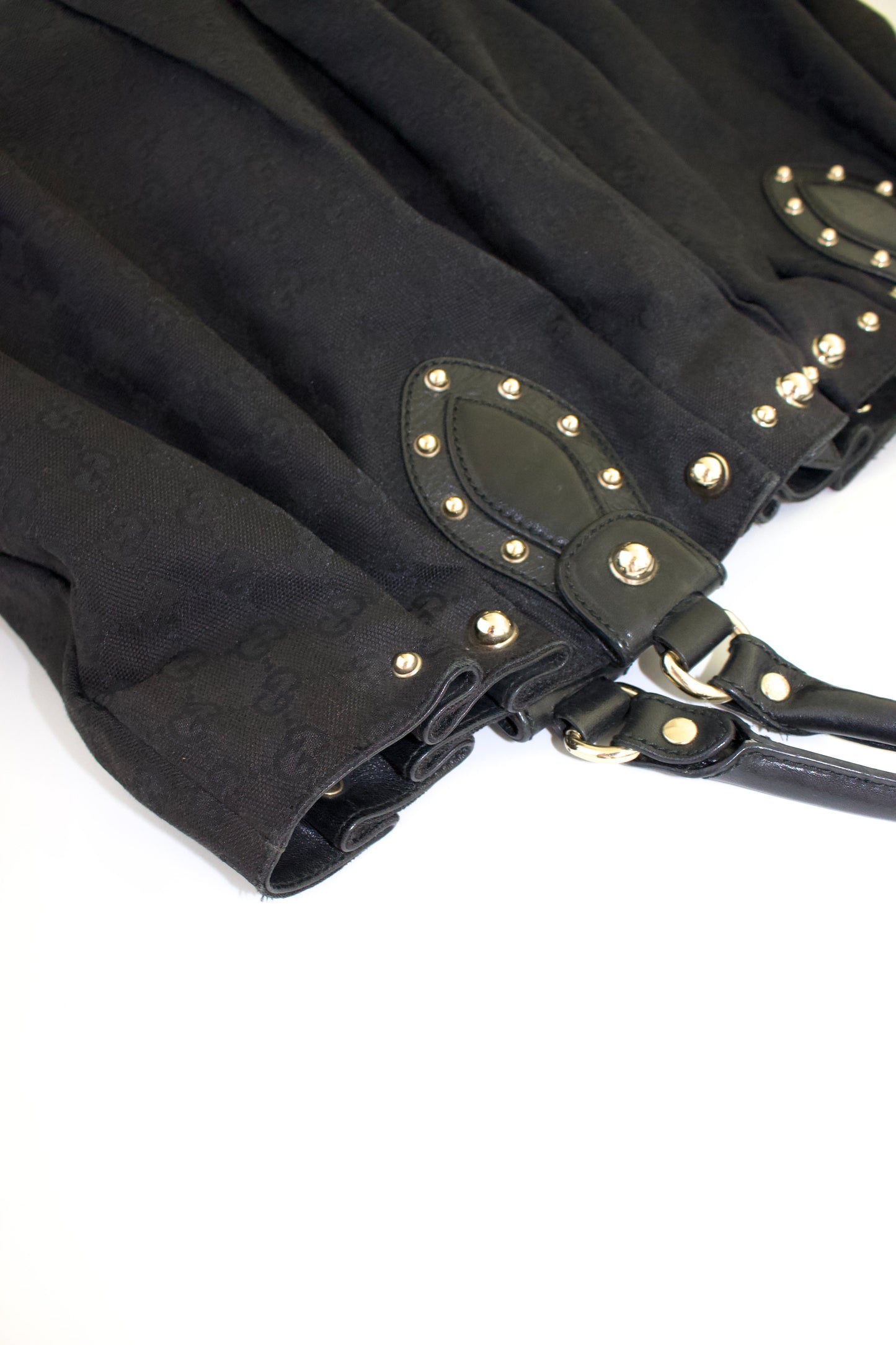 Gucci black GG canvas studded Pelham bag