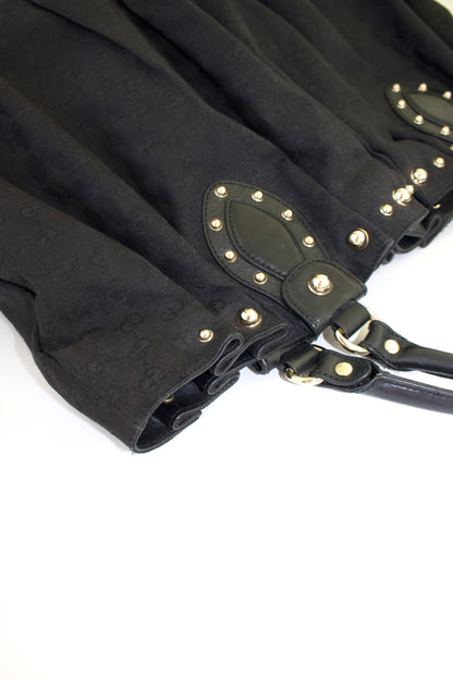 Gucci black GG canvas studded Pelham bag