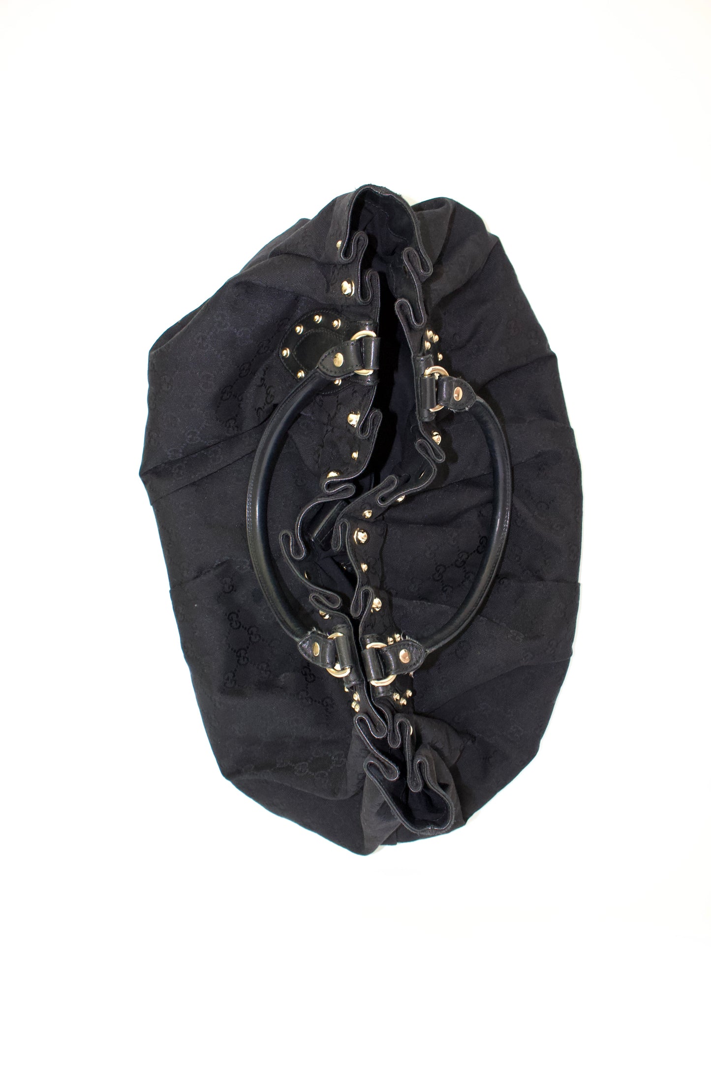 Gucci black GG canvas studded Pelham bag