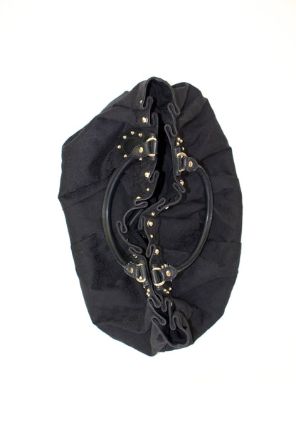 Gucci black GG canvas studded Pelham bag