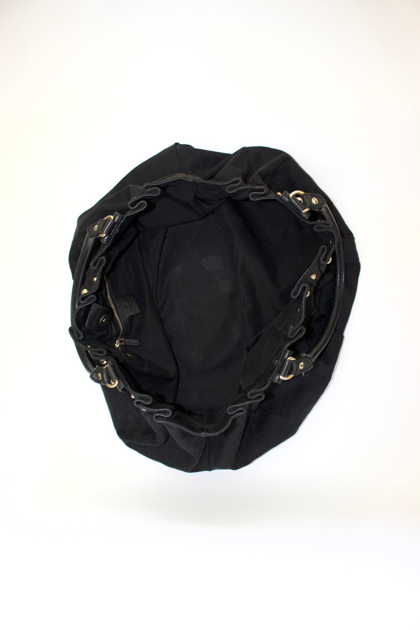 Gucci black GG canvas studded Pelham bag