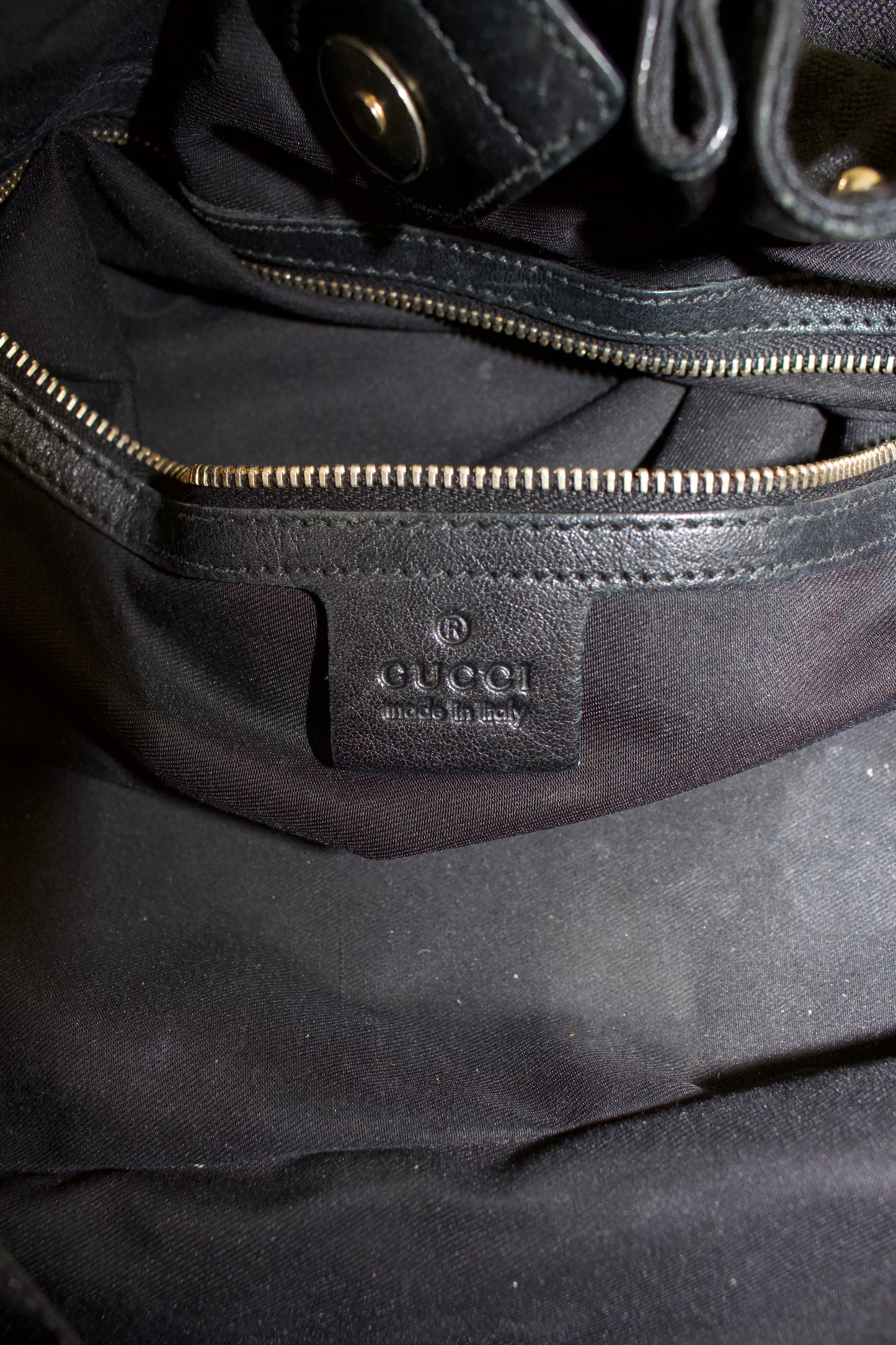 Gucci black GG canvas studded Pelham bag