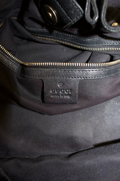 Gucci black GG canvas studded Pelham bag