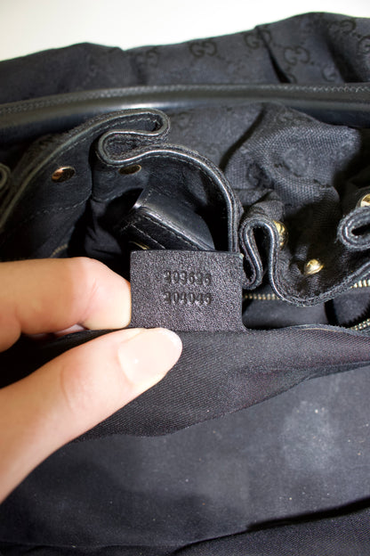 Gucci black GG canvas studded Pelham bag