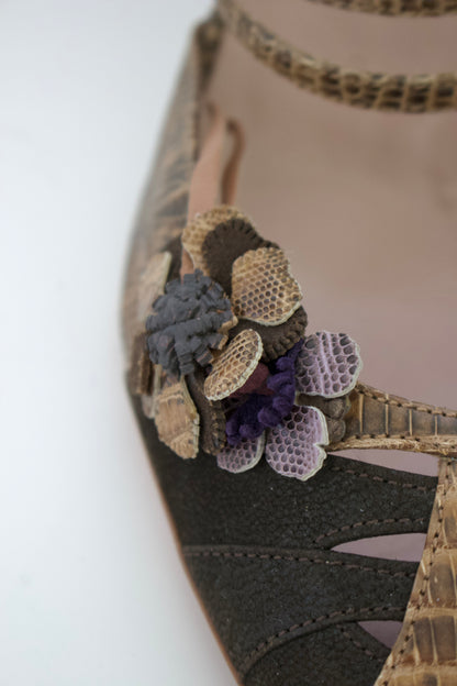 Prada 2000s snakeskin heels with flower details