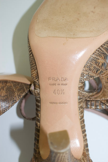 Prada 2000s snakeskin heels with flower details