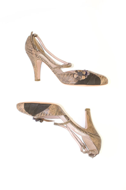 Prada 2000s snakeskin heels with flower details