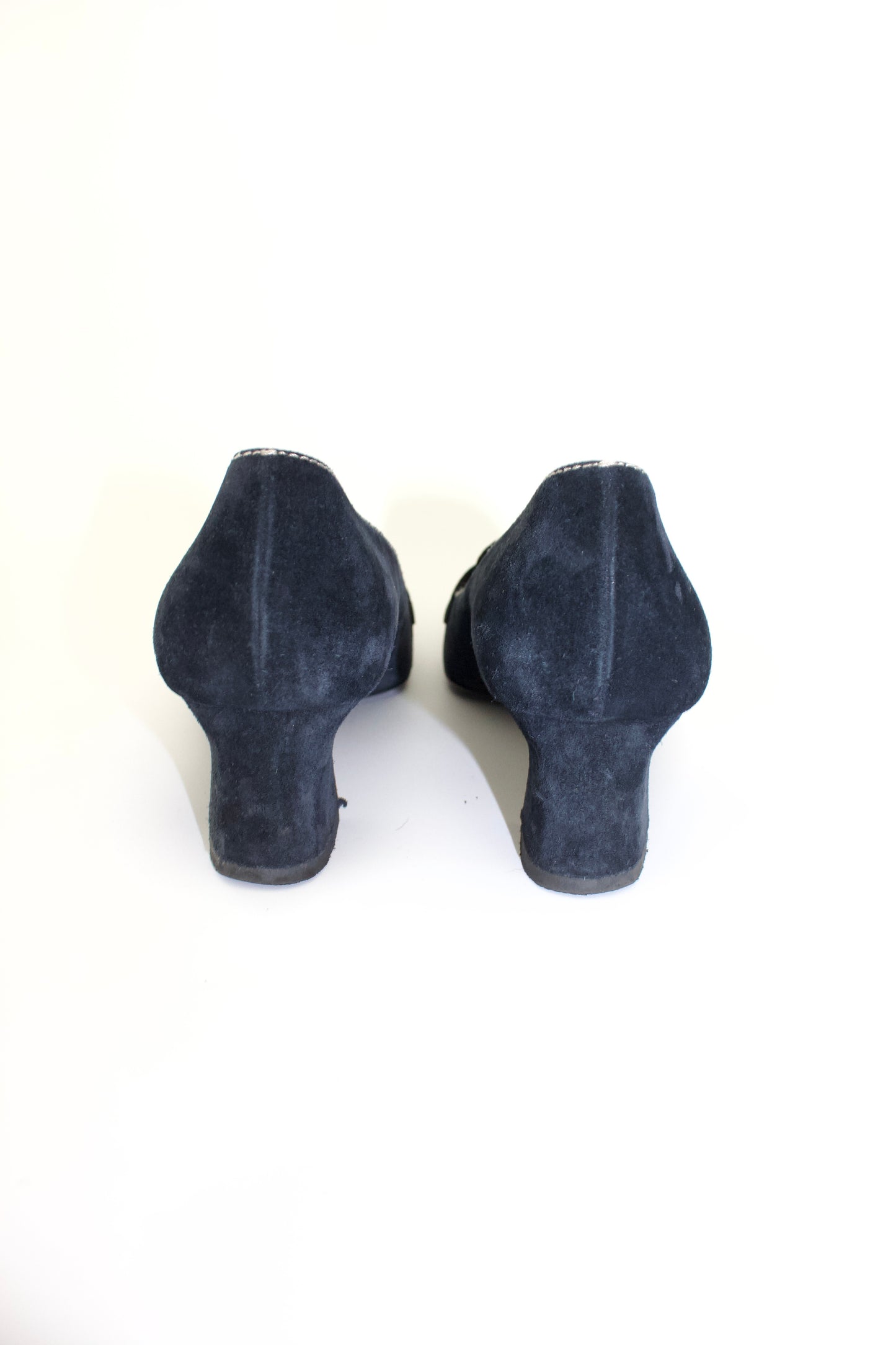 Prada SS 2002 navy blue suede kitten heels