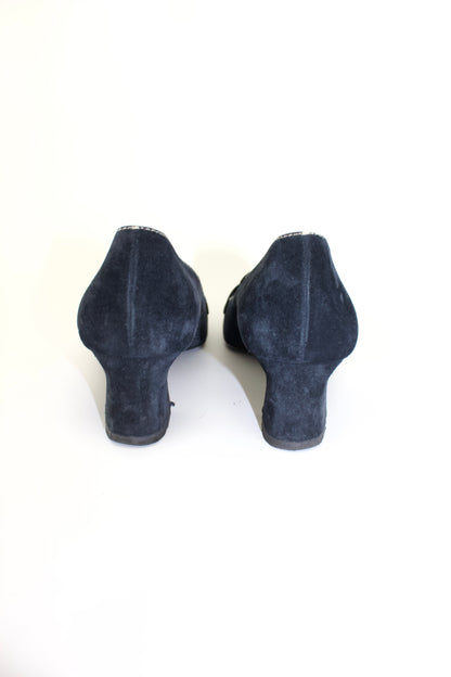 Prada SS 2002 navy blue suede kitten heels