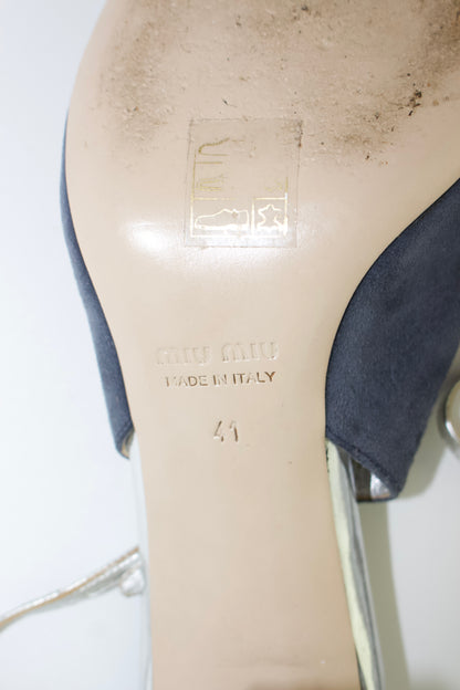 Miu Miu navy blue & silver suede 'Crystal' kitten heels