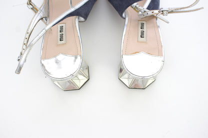 Miu Miu navy blue & silver suede 'Crystal' kitten heels