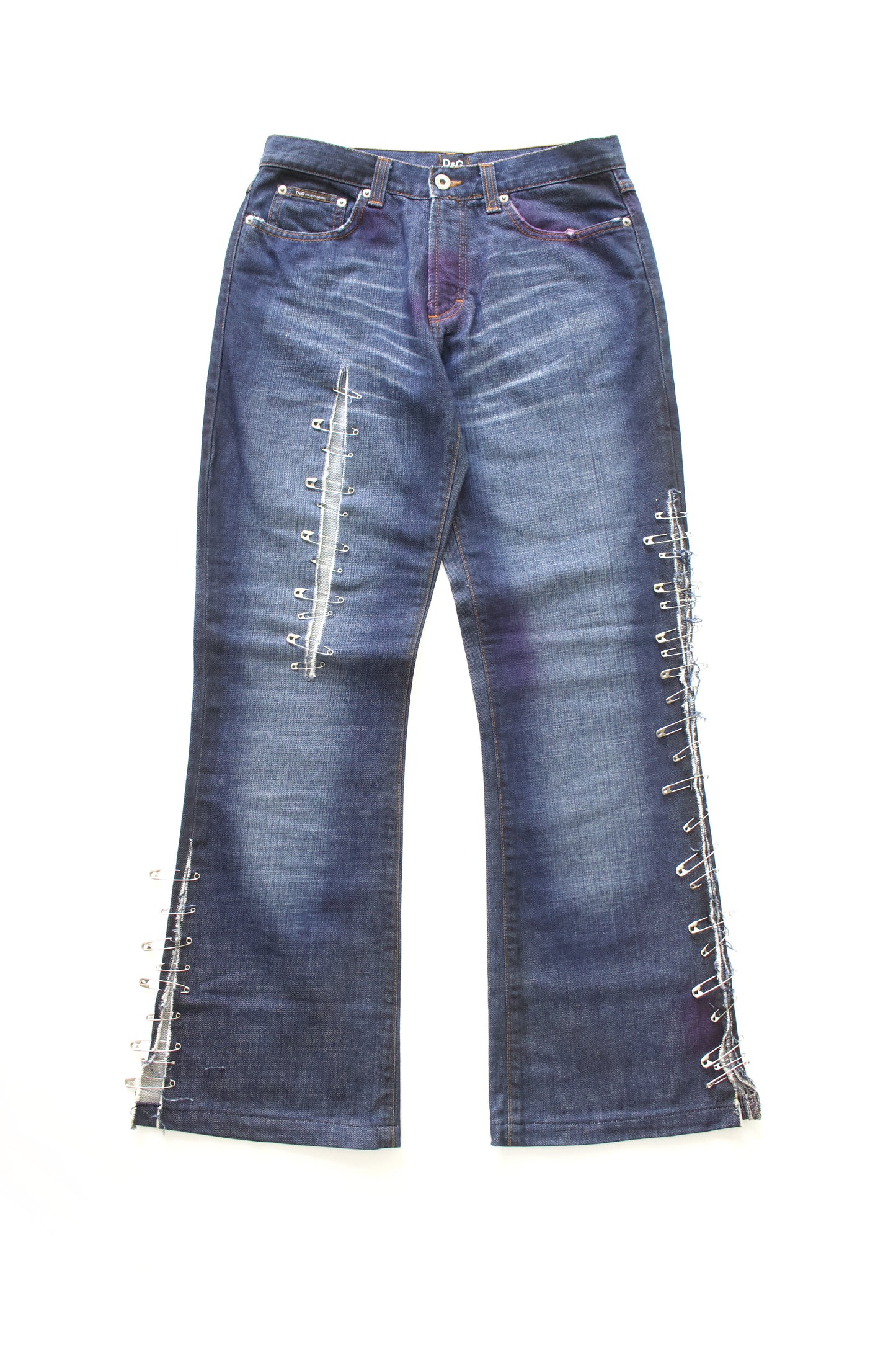 Dolce Gabbana SS 2001 blue jeans with safety pins