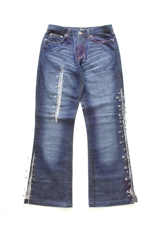 Dolce Gabbana SS 2001 blue jeans with safety pins