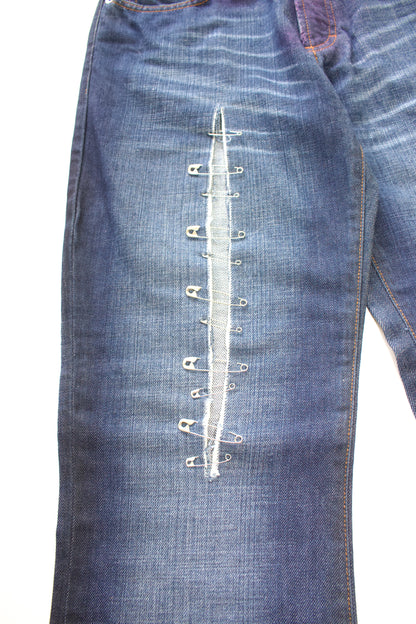 Dolce Gabbana SS 2001 blue jeans with safety pins
