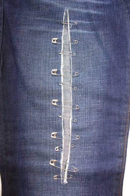 Dolce Gabbana SS 2001 blue jeans with safety pins