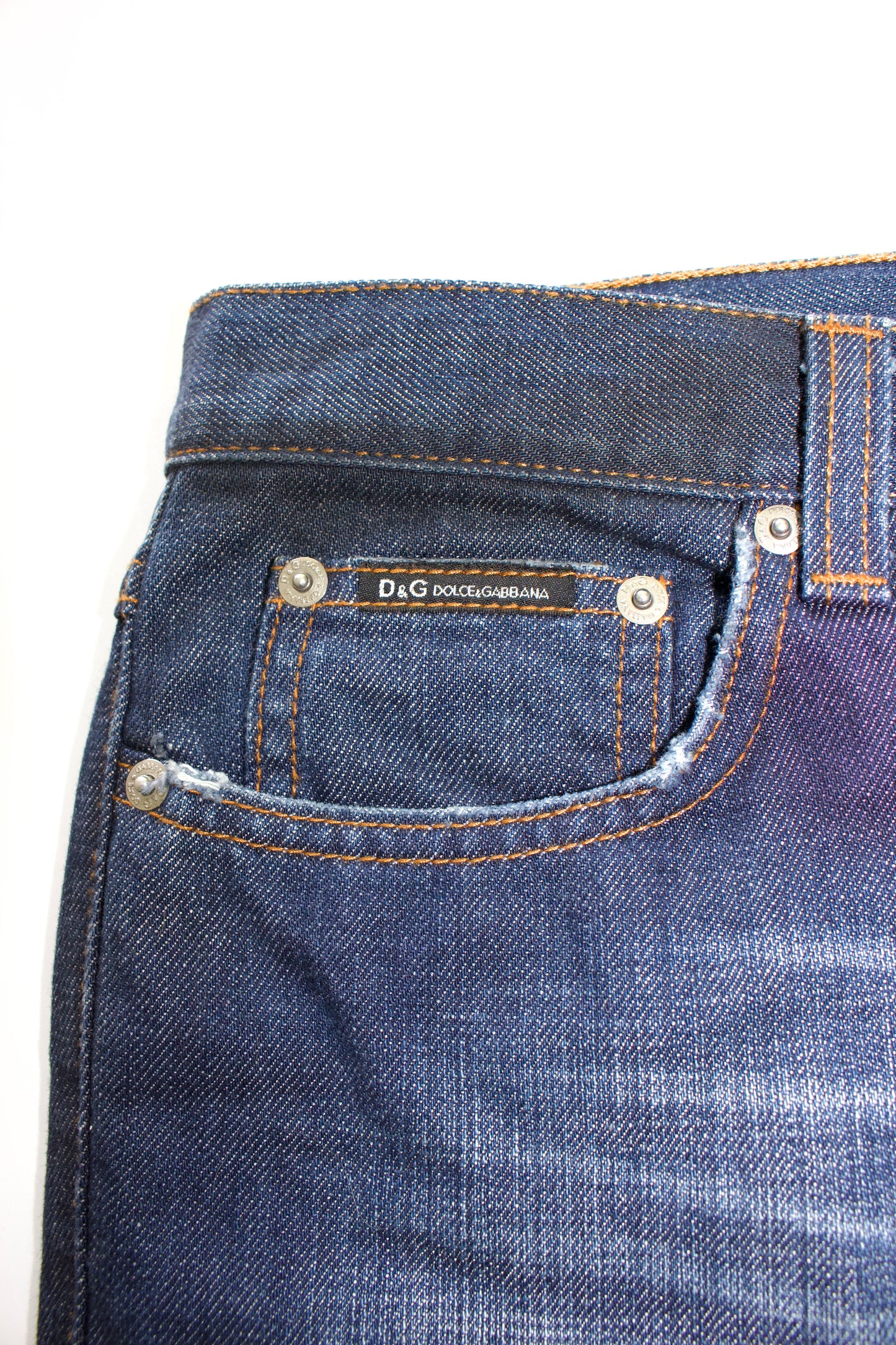Dolce Gabbana SS 2001 blue jeans with safety pins