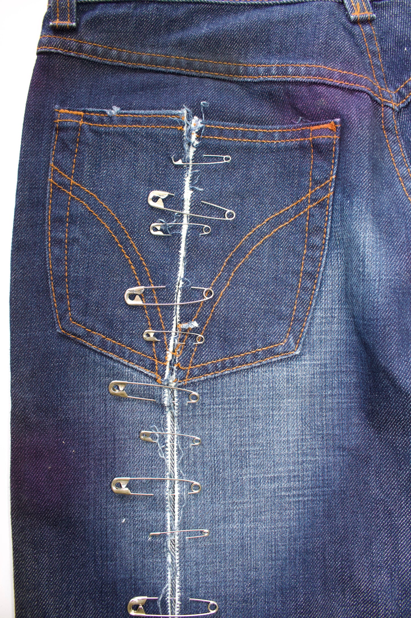 Dolce Gabbana SS 2001 blue jeans with safety pins