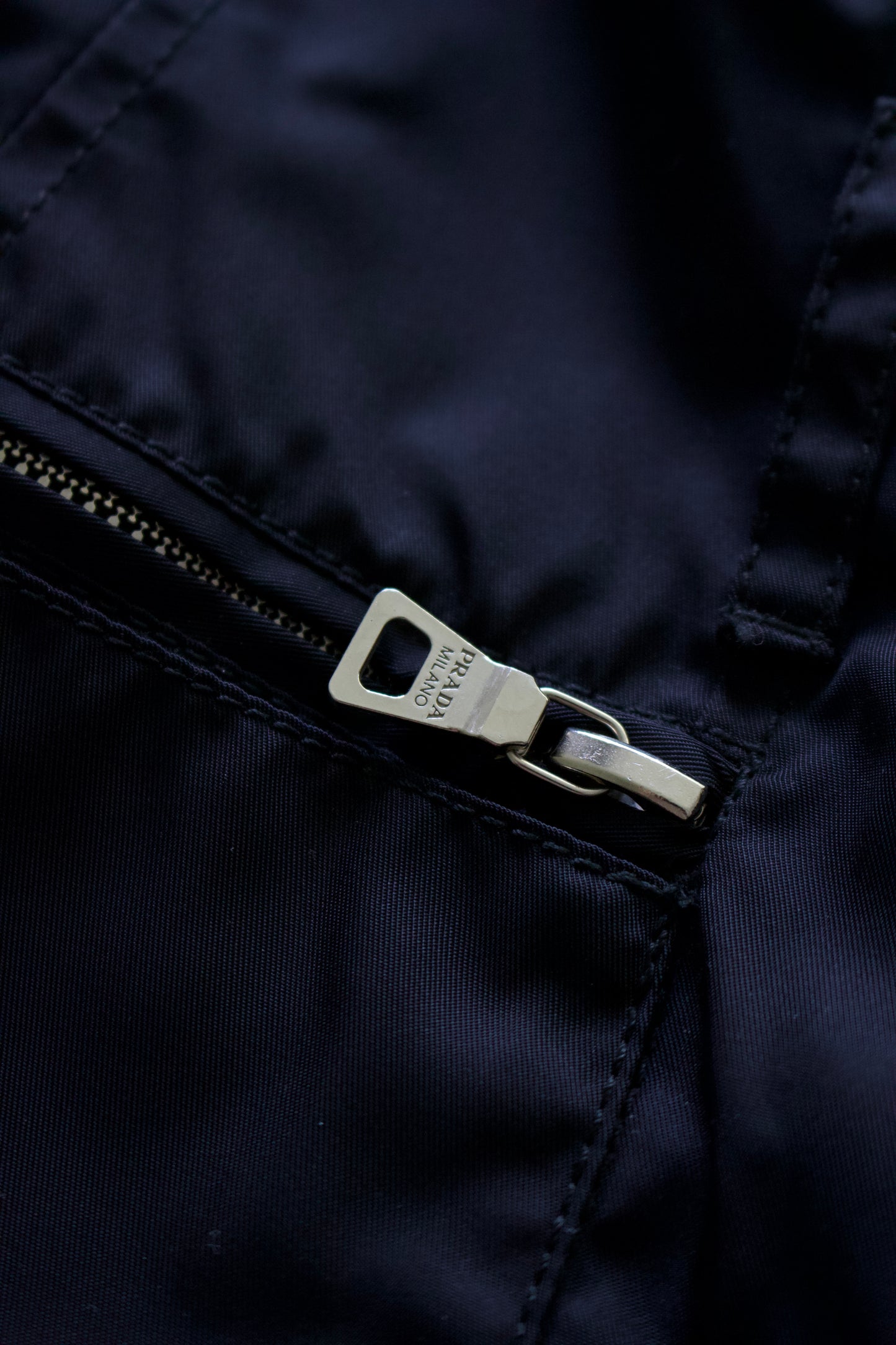 Prada FW 1995 black nylon & leather vest jacket with fur