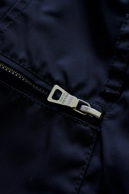 Prada FW 1995 black nylon & leather vest jacket with fur