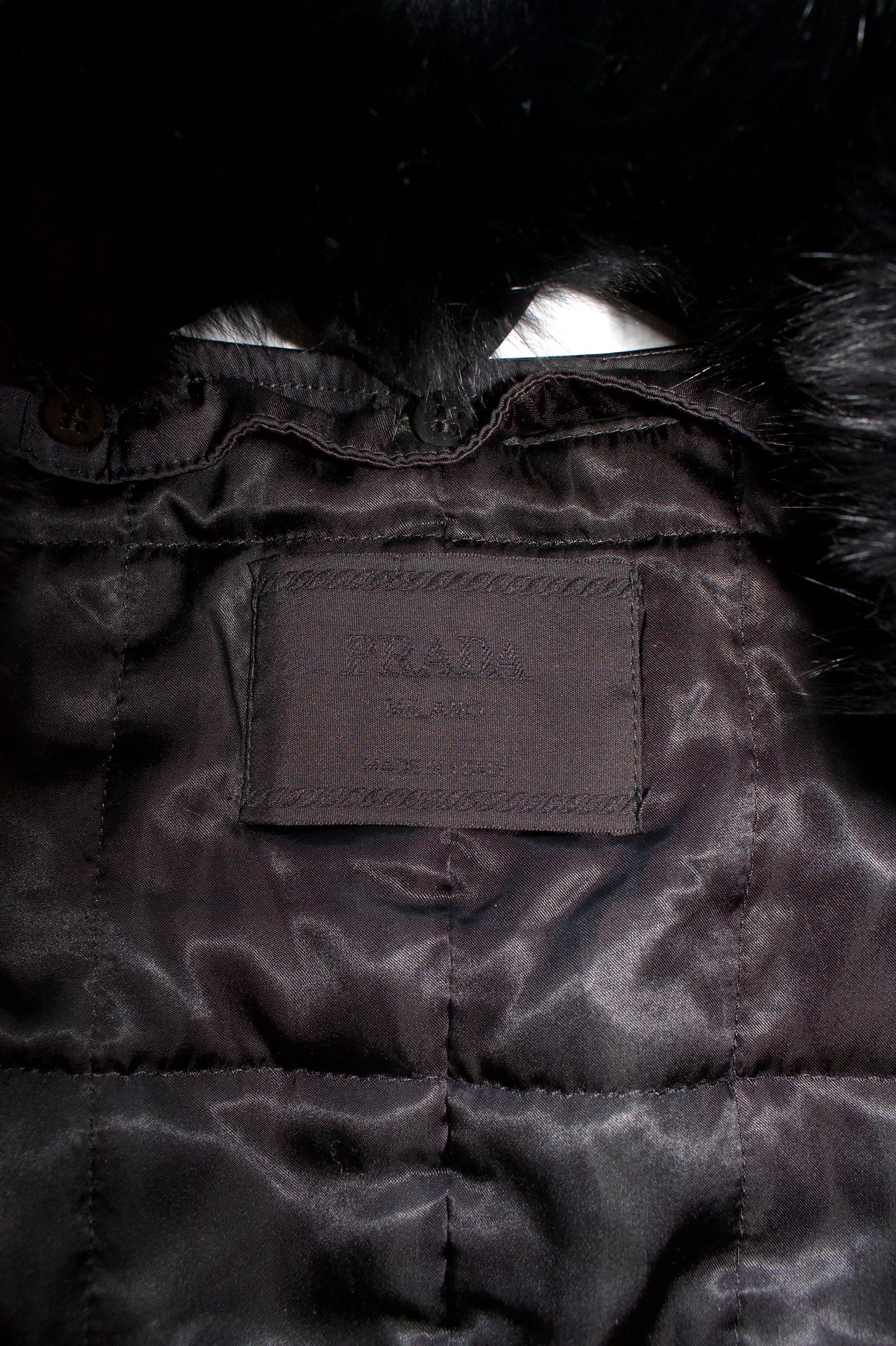 Prada FW 1995 black nylon & leather vest jacket with fur